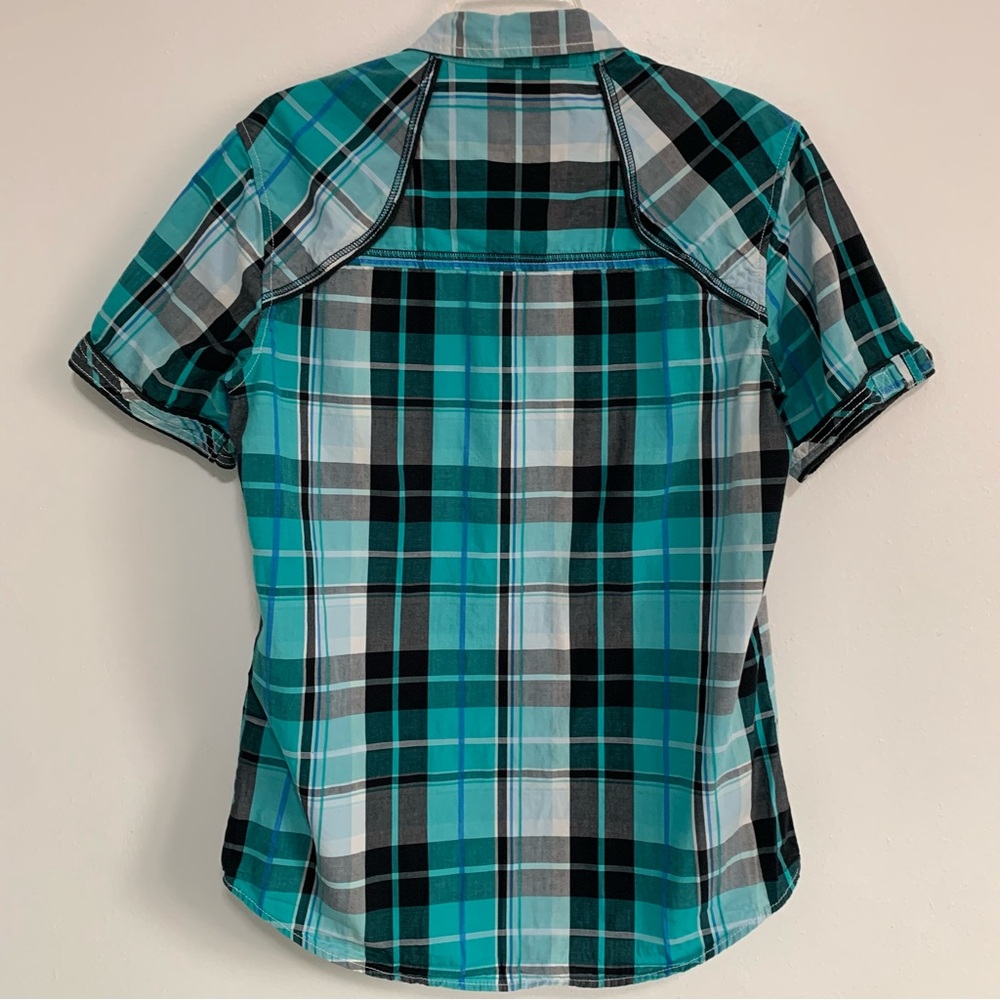 BKE men’s short sleeve button-down shirt, teal blue black gray, western cowboy - Picture 3 of 10